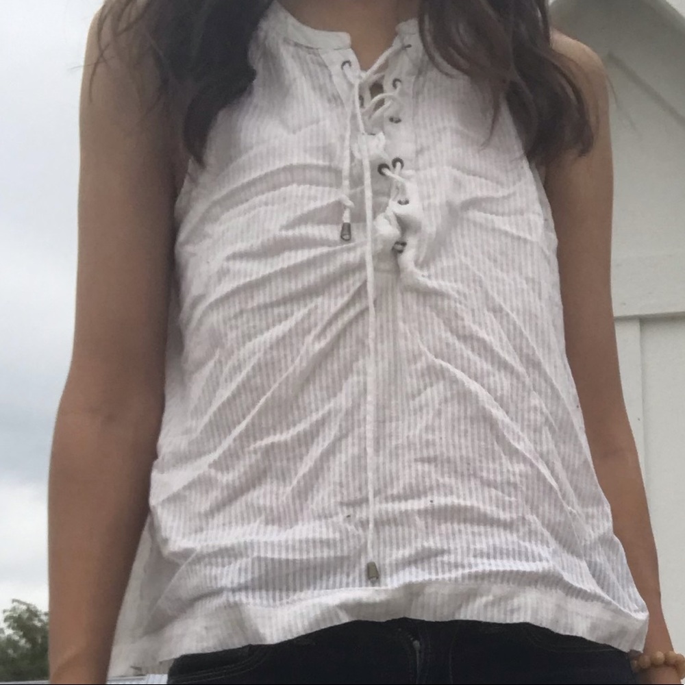 Joie ribbed white tie front ruched tank top xs